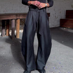 Chic Black Oversized Wide-Leg Pants With High-Waisted Belt
