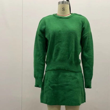 Long Sleeve Pullover Elegant Solid High Waist Mini Skirt Outfit