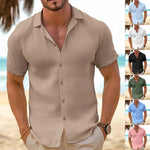 Short-Sleeved Button-Down Shirt - khaki