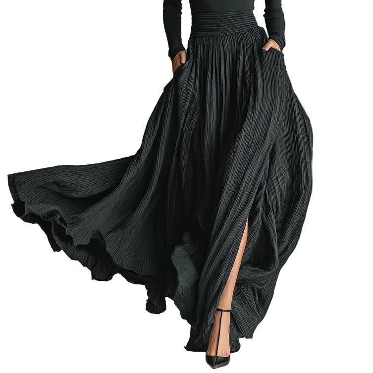 French Vintage Style Midi Skirt - black