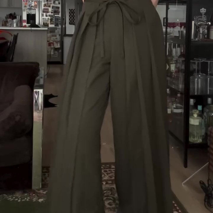 Military Green High Waist Wide-Leg Draped Pants
