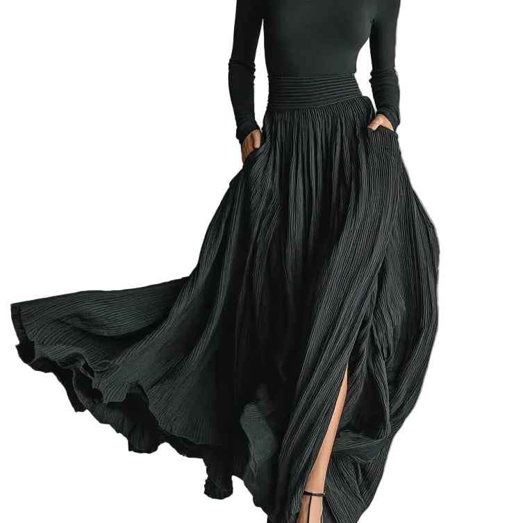 French Vintage Style Midi Skirt - black