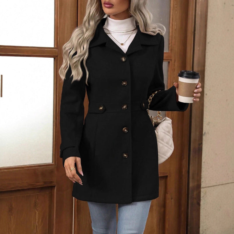 Elegant Single-breasted Mid Length Coat - black