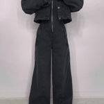 Denim Bandeau Zipper Jumpsuit & Jacket Set