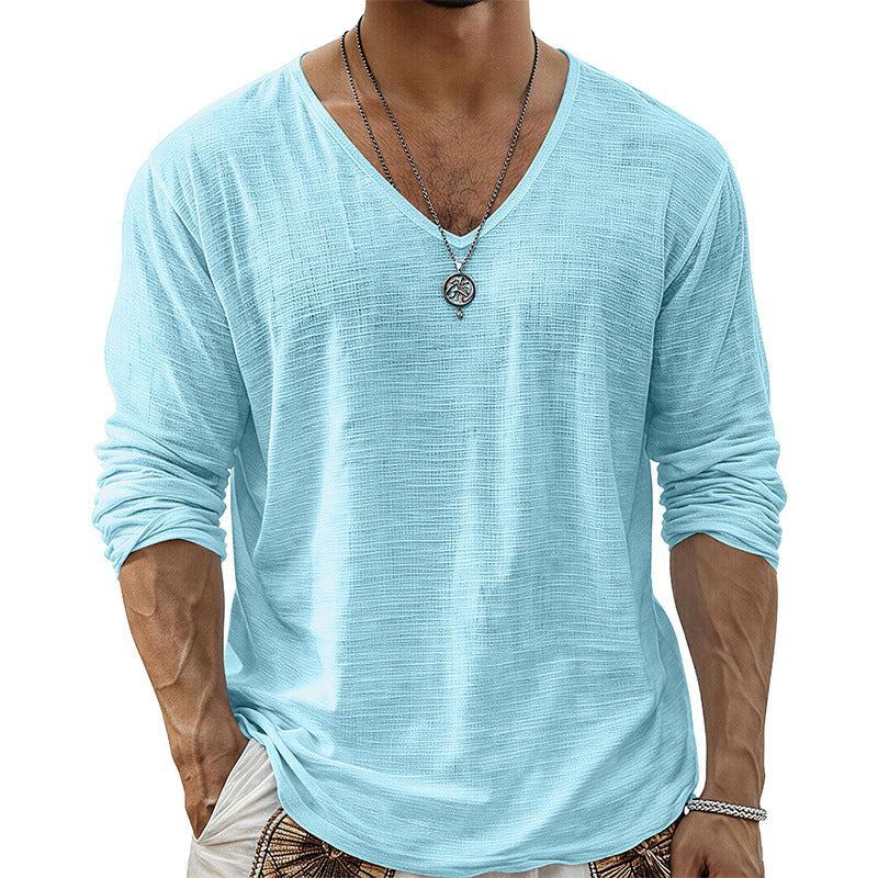 Men's Textured V-Neck Long Sleeve Top - lake blue