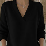 Elegant Soft V-neck Knit – Chic Long Sleeve Style - black