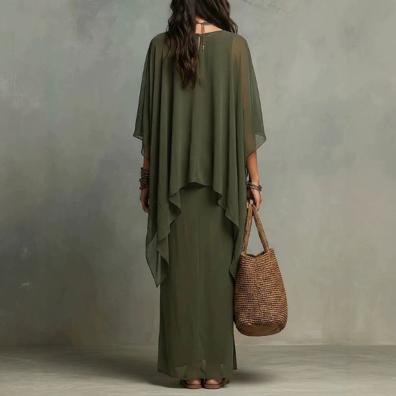 Sleeveless Vest Dress Two-piece Set -- army green