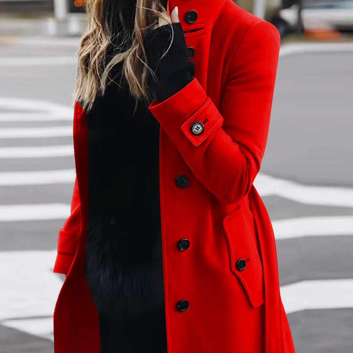 Single Breasted Stand Collar Woolen Coat