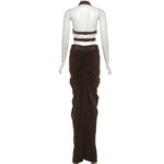 Coffee Halter Cut-Out Top & Maxi Skirt Set