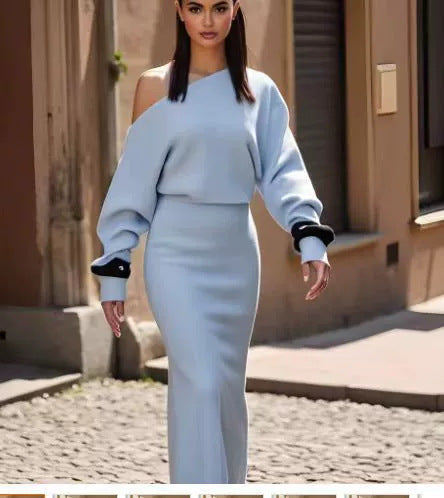 Off-shoulder Bodycon Midi Dresses -light blue