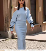 Off-shoulder Bodycon Midi Dresses -light blue