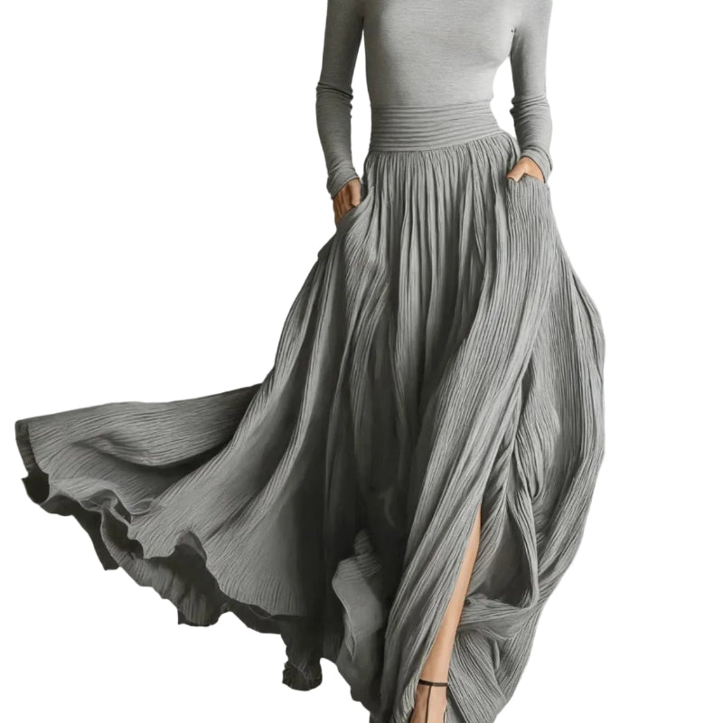 French Vintage Style Midi Skirt - grey
