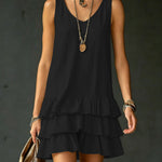 Sleeveless V-Neck Layered Ruffle Mini Dress - black