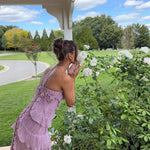 Ruffled Pleated Halterneck Midi Dress - Light Purple