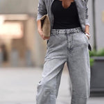 Denim Tie Long Sleeve Top & High Waist Pants Set