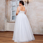 Plus-Size Bridal Gown — Illusion-Lace Bodice, Beaded Fringe Shoulder, Tulle A-Line Floor-Length — Curve Sizes 0XL–4XL