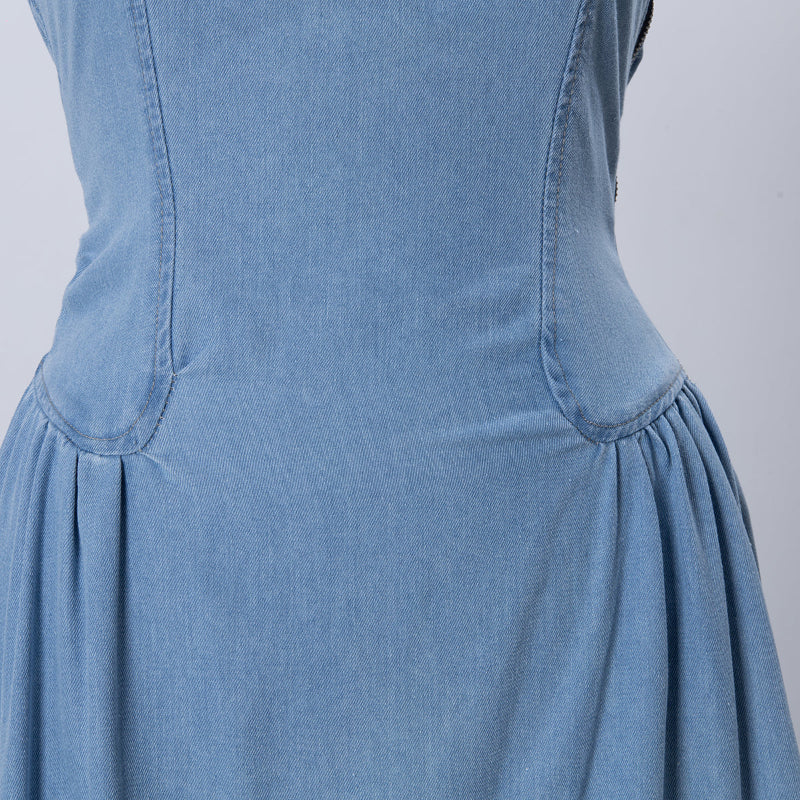 Denim Blue Sleeveless Strappy Maxi Dress