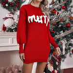 Merry Christmas Lantern Sleeve Knit Mini Dress - red