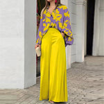 Fashionable Printed Wide-leg Pants - yellow