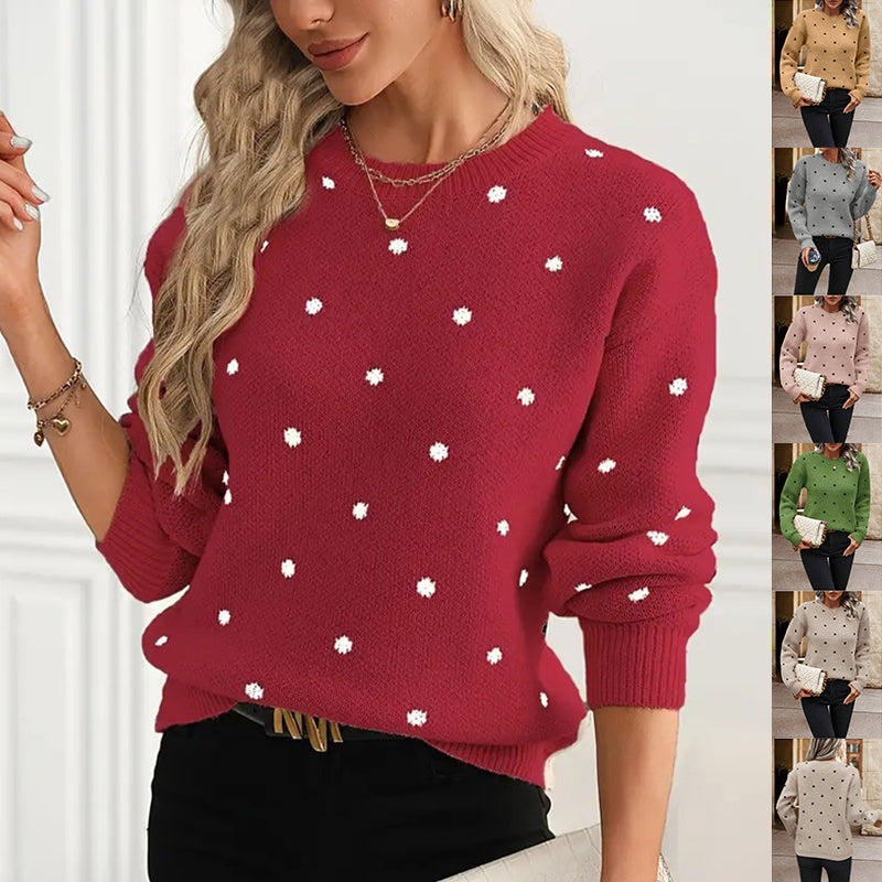 Polka Dot Print Pullover Sweater