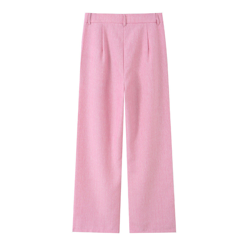 Single Button Blazer & Pleated Wide Leg Pants 2-Piece Suit Set