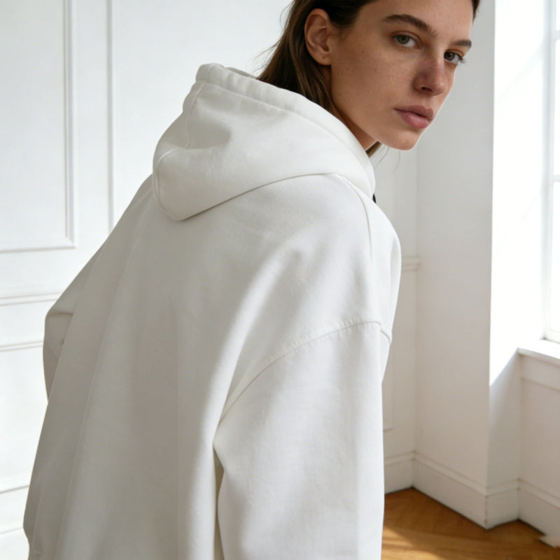 White Oversize Slogan Embroidered Hoodie