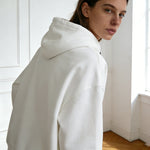 White Oversize Slogan Embroidered Hoodie
