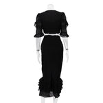 Sweetheart Puff-Sleeve Crop Top & Tiered Ruffle Hem Midi Skirt Set