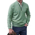 Zipper Stand Collar Knitted Sweater - light green
