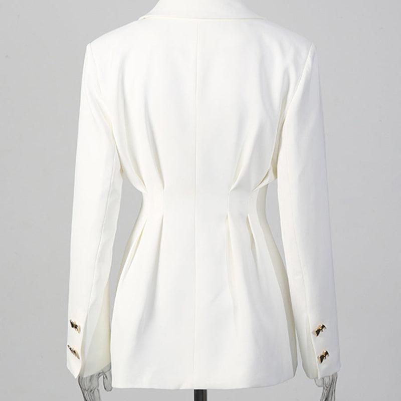 Solid-color Long-sleeve Fitted Blazer & High-waisted Straight-leg Trousers Set