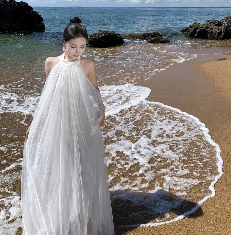 French-style Halter Light Wedding Gown