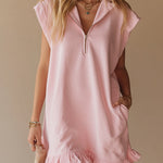 V-Neck Sleeveless Mini Dress - pink