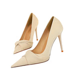 Bow Detail Pointed Toe Stiletto Pumps ✨ - beige
