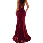 Rhinestone Corset-Bead Spaghetti-Strap Mermaid Gown with High Slit - wine red