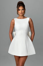 Big-Bowed Pearls Backless Mini Dress