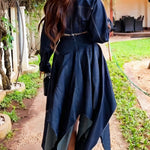 Chic Long-sleeved Cropped Jacket & Irregular Hem Denim Skirt Set