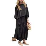 Relaxed Asymmetric Top and Maxi Skirt Set - black