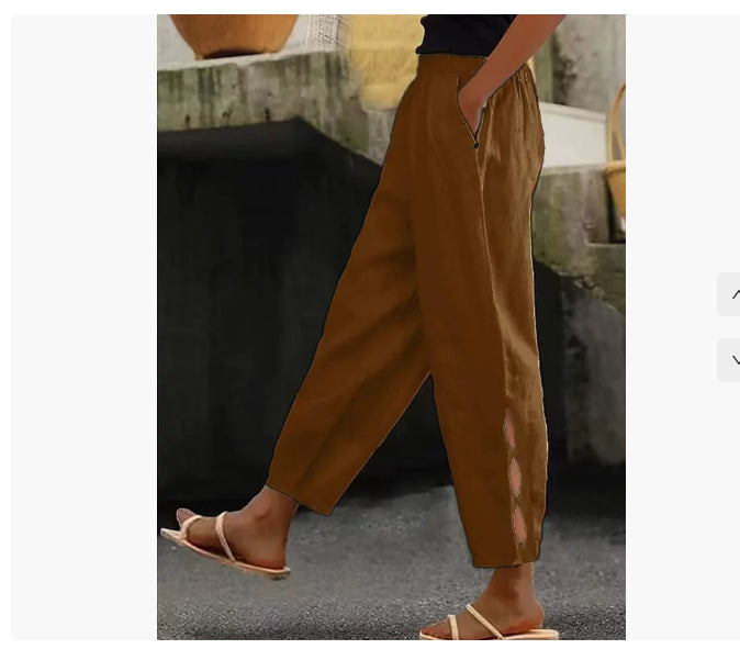 Button-Adorned Bottom Hem Pants - brown