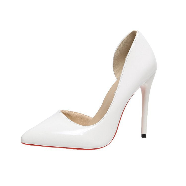 Niche Designer-style Patent Leather Black Stilettos - white