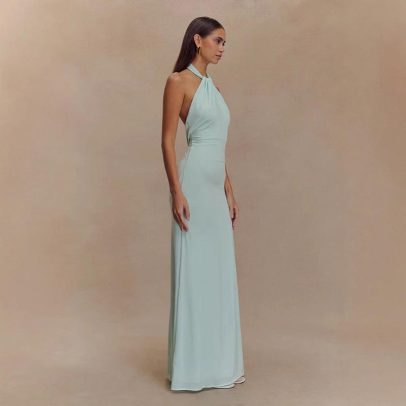 Bodycon Halter Backless Maxi Dresses - light blue