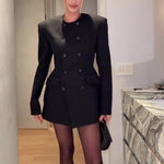 Black Double Breasted Mini Blazer Dress