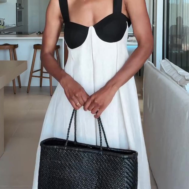 Two - Tone Bustier - Style Maxi Dress With Open Back
