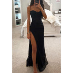 Split Suspender V-neck Maxi Dresses - black