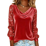Elegant Velvet Long Sleeve Sequined Blouse