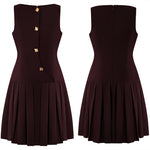 Elegant Sleeveless Pleated Dress - wine red