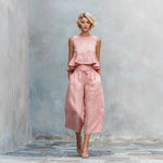 Round Neck Sleeveless Top And Loose Wide-leg Pants - pink