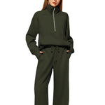 Half Zip Long Sleeve Sweatshirt And Wide Leg Pants Set