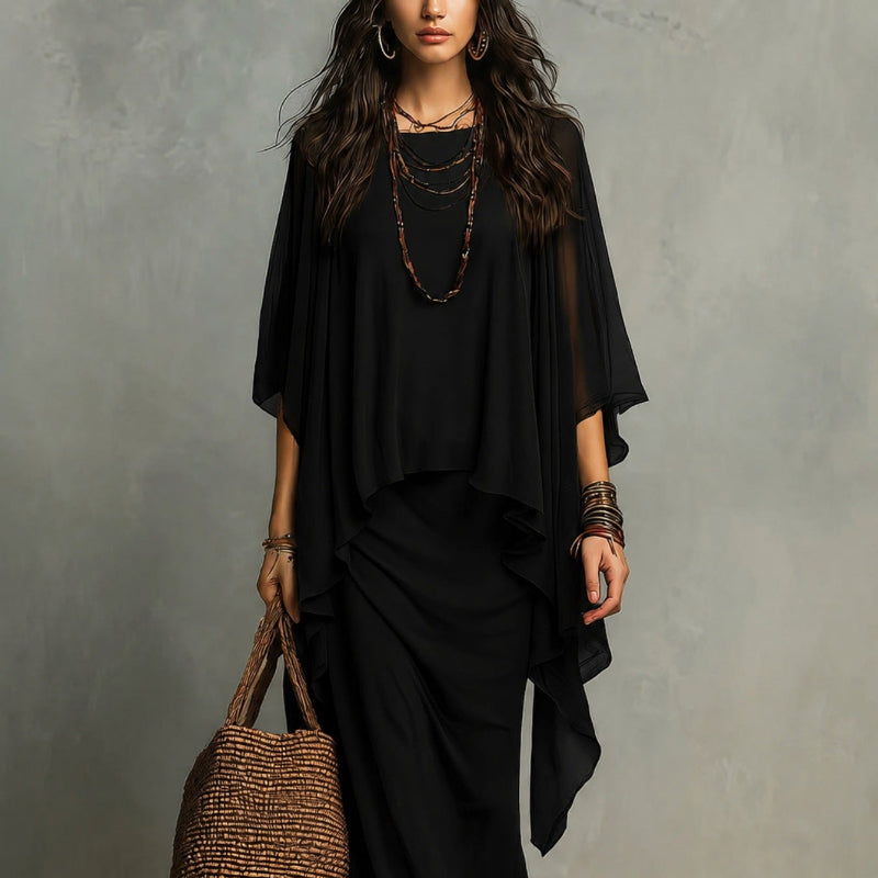 Sleeveless Vest Dress Two-piece Set -black
