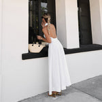 White Cotton Sleeveless Halter Maxi Dress