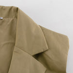 Khaki Oversized Sleeveless Peak-Lapel Exaggerated-Shoulder Asymmetric Hem Blazer & High-Waist Pleated Shorts Co-ord Set